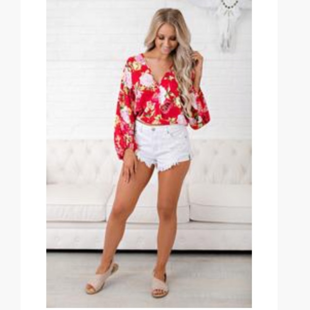 Red floral crop top